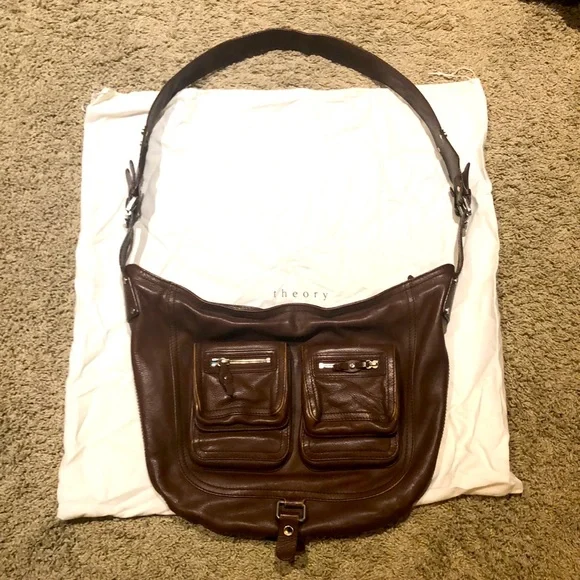 Theory Brown Leather Crossbody Bag with Sophisticated Design - Picture 1 of 12